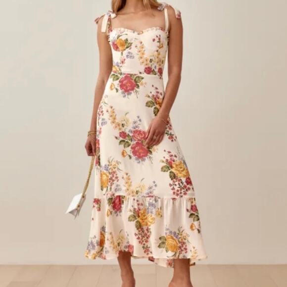 Reformation Nikita dress bouquet white floral size 4 100% viscose DR - Picture 4 of 11